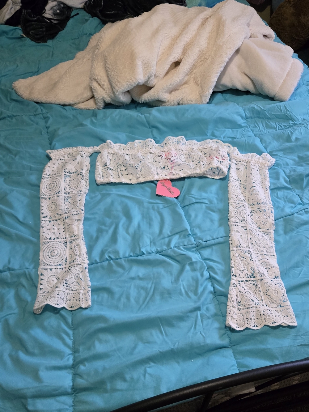 Sugar Thrillz White Crochet Off-Shoulder Bandeau Top